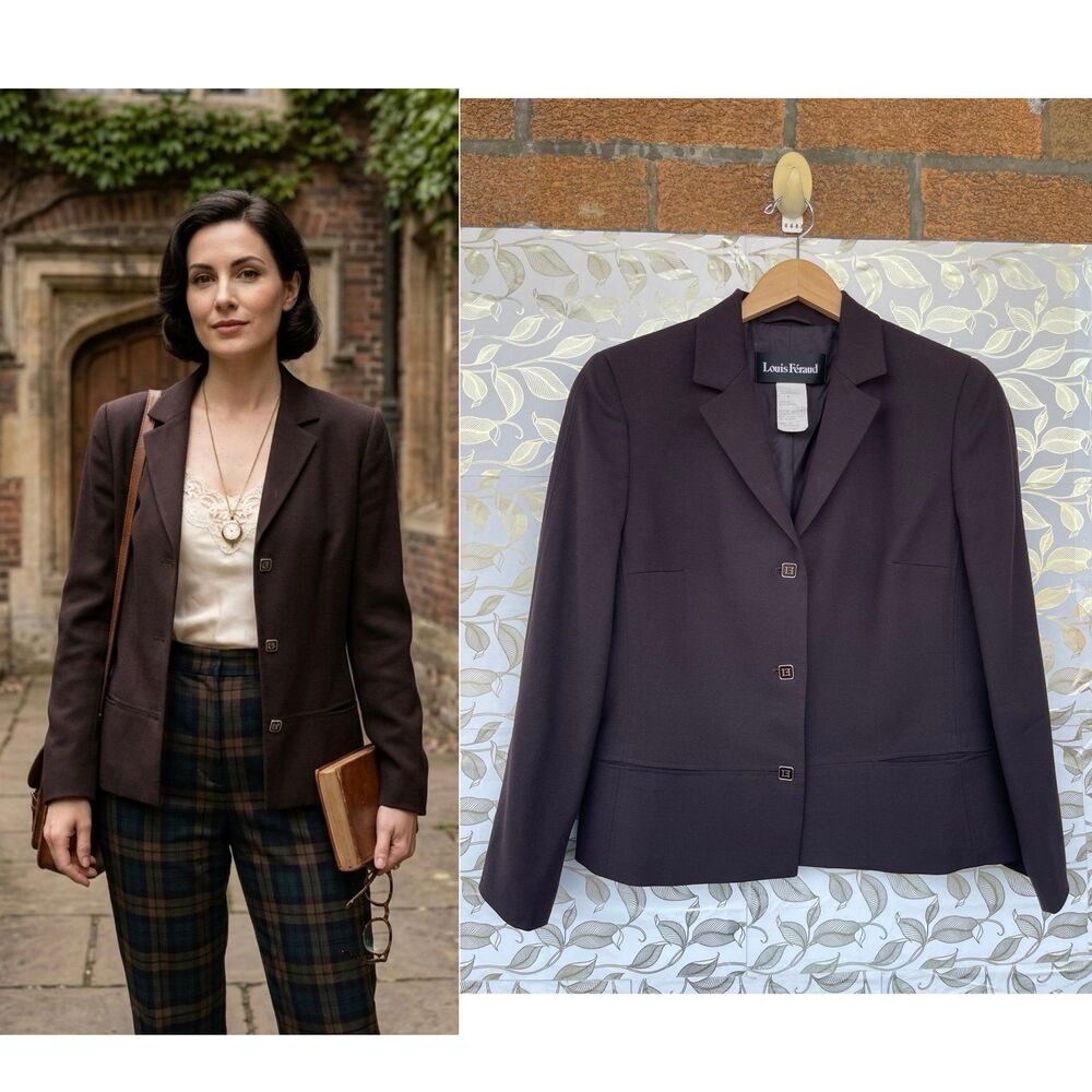 Louis Feraud Vintage Wool Blazer Jacket US 10 Brown Whimsigoth Quiet Luxury